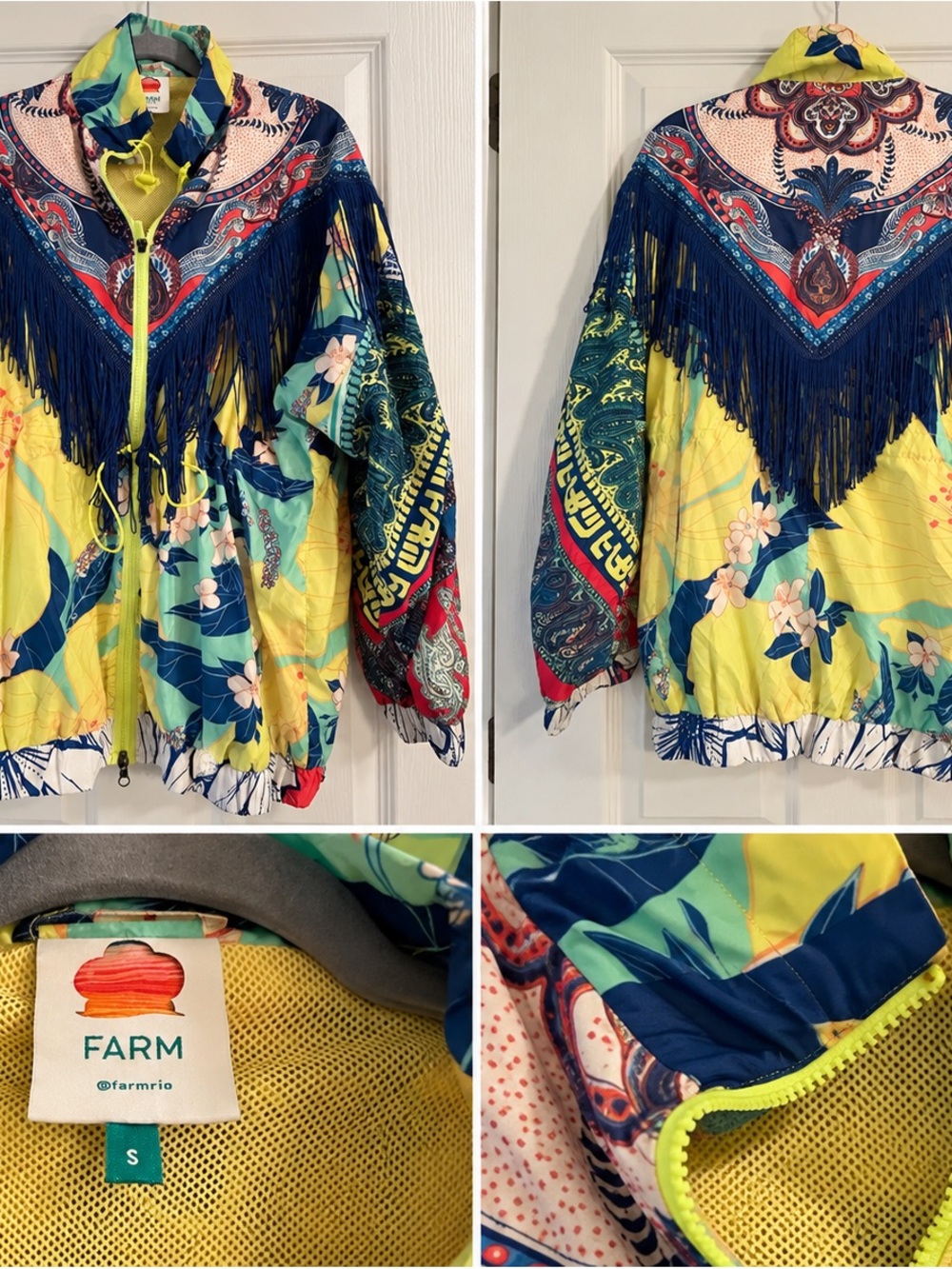 FARM Rio Yellow, Navy & Blue Tropical Fringe Windbreaker